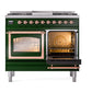 ILVE Nostalgie II 40-Inch Dual Fuel Range with 6 Sealed Burners + Griddle, 4.3 cu. ft. Oven, Emerald Green with Copper Trim, Natural Gas, Triple Glass Door, UND40FNMPEGP