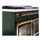 ILVE Nostalgie II 40-Inch Dual Fuel Range with 6 Sealed Burners + Griddle, 4.3 cu. ft. Oven, Emerald Green with Copper Trim, Natural Gas, Triple Glass Door, UND40FNMPEGP