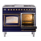 ILVE Nostalgie II 40-Inch Dual Fuel Range with 6 Sealed Burners + Griddle, 4.3 cu. ft. Oven, Midnight Blue with Burnished Trim, Liquid Propane, Triple Glass Door, UND40FNMPMBBLP