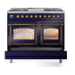 ILVE Nostalgie II 40-Inch Dual Fuel Range with 6 Sealed Burners + Griddle, 4.3 cu. ft. Oven, Midnight Blue with Burnished Trim, Liquid Propane, Triple Glass Door, UND40FNMPMBBLP
