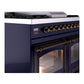 ILVE Nostalgie II 40-Inch Dual Fuel Range with 6 Sealed Burners + Griddle, 4.3 cu. ft. Oven, Midnight Blue with Burnished Trim, Natural Gas, Triple Glass Door, UND40FNMPMBB