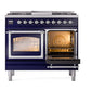 ILVE Nostalgie II 40-Inch Dual Fuel Range with 6 Sealed Burners + Griddle, 4.3 cu. ft. Oven, Midnight Blue with Chrome Trim, Natural Gas, Triple Glass Door, UND40FNMPMBC