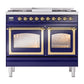 ILVE Nostalgie II 40-Inch Dual Fuel Range with 6 Sealed Burners + Griddle, 4.3 cu. ft. Oven, Midnight Blue with Brass Trim, Liquid Propane, Triple Glass Door, UND40FNMPMBGLP