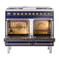 ILVE Nostalgie II 40-Inch Dual Fuel Range with 6 Sealed Burners + Griddle, 4.3 cu. ft. Oven, Midnight Blue with Brass Trim, Natural Gas, Triple Glass Door, UND40FNMPMBG