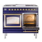 ILVE Nostalgie II 40-Inch Dual Fuel Range with 6 Sealed Burners + Griddle, 4.3 cu. ft. Oven, Midnight Blue with Brass Trim, Natural Gas, Triple Glass Door, UND40FNMPMBG