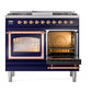 ILVE Nostalgie II 40-Inch Dual Fuel Range with 6 Sealed Burners + Griddle, 4.3 cu. ft. Oven, Midnight Blue with Copper Trim, Liquid Propane, Triple Glass Door, UND40FNMPMBPLP