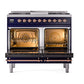 ILVE Nostalgie II 40-Inch Dual Fuel Range with 6 Sealed Burners + Griddle, 4.3 cu. ft. Oven, Midnight Blue with Copper Trim, Natural Gas, Triple Glass Door, UND40FNMPMBP