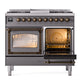 ILVE Nostalgie II 40-Inch Dual Fuel Range with 6 Sealed Burners + Griddle, 4.3 cu. ft. Oven, Graphite Matte with Burnished Trim, Liquid Propane, Triple Glass Door, UND40FNMPMGBLP