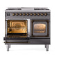 ILVE Nostalgie II 40-Inch Dual Fuel Range with 6 Sealed Burners + Griddle, 4.3 cu. ft. Oven, Graphite Matte with Burnished Trim, Natural Gas, Triple Glass Door, UND40FNMPMGB