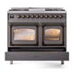 ILVE Nostalgie II 40-Inch Dual Fuel Range with 6 Sealed Burners + Griddle, 4.3 cu. ft. Oven, Graphite Matte with Burnished Trim, Natural Gas, Triple Glass Door, UND40FNMPMGB
