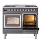 ILVE Nostalgie II 40-Inch Dual Fuel Range with 6 Sealed Burners + Griddle, 4.3 cu. ft. Oven, Graphite Matte with Chrome Trim, Natural Gas, Triple Glass Door, UND40FNMPMGC