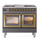 ILVE Nostalgie II 40-Inch Dual Fuel Range with 6 Sealed Burners + Griddle, 4.3 cu. ft. Oven, Graphite Matte with Brass Trim, Liquid Propane, Triple Glass Door, UND40FNMPMGGLP