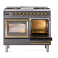 ILVE Nostalgie II 40-Inch Dual Fuel Range with 6 Sealed Burners + Griddle, 4.3 cu. ft. Oven, Graphite Matte with Brass Trim, Liquid Propane, Triple Glass Door, UND40FNMPMGGLP