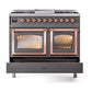 ILVE Nostalgie II 40-Inch Dual Fuel Range with 6 Sealed Burners + Griddle, 4.3 cu. ft. Oven, Graphite Matte with Copper Trim, Liquid Propane, Triple Glass Door, UND40FNMPMGPLP