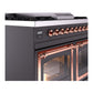 ILVE Nostalgie II 40-Inch Dual Fuel Range with 6 Sealed Burners + Griddle, 4.3 cu. ft. Oven, Graphite Matte with Copper Trim, Natural Gas, Triple Glass Door, UND40FNMPMGP