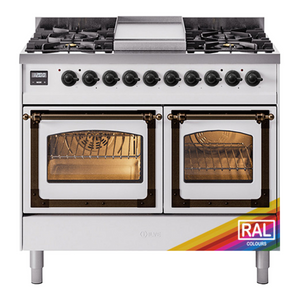 ILVE Nostalgie II 40-Inch Dual Fuel Range with 6 Sealed Burners + Griddle, 4.3 cu. ft. Oven, RAL with Burnished Trim, Natural Gas, Triple Glass Door, UND40FNMPRAB