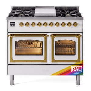 ILVE Nostalgie II 40-Inch Dual Fuel Range with 6 Sealed Burners + Griddle, 4.3 cu. ft. Oven, RAL with Brass Trim, Liquid Propane, Triple Glass Door, UND40FNMPRAGLP