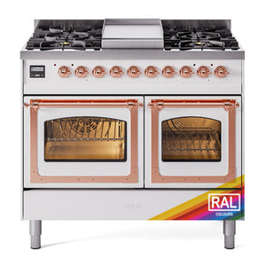 ILVE Nostalgie II 40-Inch Dual Fuel Range with 6 Sealed Burners + Griddle, 4.3 cu. ft. Oven, RAL with Copper Trim, Natural Gas, Triple Glass Door, UND40FNMPRAP