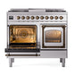 ILVE Nostalgie II 40-Inch Dual Fuel Range with 6 Sealed Burners + Griddle, 4.3 cu. ft. Oven, Stainless Steel with Burnished Trim, Liquid Propane, Triple Glass Door, UND40FNMPSSBLP