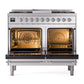 ILVE Nostalgie II 40-Inch Dual Fuel Range with 6 Sealed Burners + Griddle, 4.3 cu. ft. Oven, Stainless Steel with Chrome Trim, Liquid Propane, Triple Glass Door, UND40FNMPSSCLP