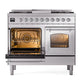 ILVE Nostalgie II 40-Inch Dual Fuel Range with 6 Sealed Burners + Griddle, 4.3 cu. ft. Oven, Stainless Steel with Chrome Trim, Liquid Propane, Triple Glass Door, UND40FNMPSSCLP