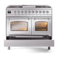 ILVE Nostalgie II 40-Inch Dual Fuel Range with 6 Sealed Burners + Griddle, 4.3 cu. ft. Oven, Stainless Steel with Chrome Trim, Liquid Propane, Triple Glass Door, UND40FNMPSSCLP