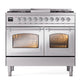 ILVE Nostalgie II 40-Inch Dual Fuel Range with 6 Sealed Burners + Griddle, 4.3 cu. ft. Oven, Stainless Steel with Chrome Trim, Natural Gas, Triple Glass Door, UND40FNMPSSC