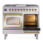 ILVE Nostalgie II 40-Inch Dual Fuel Range with 6 Sealed Burners + Griddle, 4.3 cu. ft. Oven, Stainless Steel with Brass Trim, Liquid Propane, Triple Glass Door, UND40FNMPSSGLP