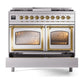 ILVE Nostalgie II 40-Inch Dual Fuel Range with 6 Sealed Burners + Griddle, 4.3 cu. ft. Oven, Stainless Steel with Brass Trim, Liquid Propane, Triple Glass Door, UND40FNMPSSGLP