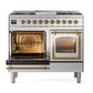 ILVE Nostalgie II 40-Inch Dual Fuel Range with 6 Sealed Burners + Griddle, 4.3 cu. ft. Oven, Stainless Steel with Brass Trim, Natural Gas, Triple Glass Door, UND40FNMPSSG