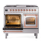 ILVE Nostalgie II 40-Inch Dual Fuel Range with 6 Sealed Burners + Griddle, 4.3 cu. ft. Oven, Stainless Steel with Copper Trim, Liquid Propane, Triple Glass Door, UND40FNMPSSPLP