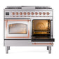 ILVE Nostalgie II 40-Inch Dual Fuel Range with 6 Sealed Burners + Griddle, 4.3 cu. ft. Oven, Stainless Steel with Copper Trim, Natural Gas, Triple Glass Door, UND40FNMPSSP