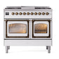 ILVE Nostalgie II 40-Inch Dual Fuel Range with 6 Sealed Burners + Griddle, 4.3 cu. ft. Oven, White with Burnished Trim, Liquid Propane, Triple Glass Door, UND40FNMPWHBLP
