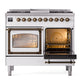 ILVE Nostalgie II 40-Inch Dual Fuel Range with 6 Sealed Burners + Griddle, 4.3 cu. ft. Oven, White with Burnished Trim, Liquid Propane, Triple Glass Door, UND40FNMPWHBLP