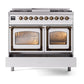 ILVE Nostalgie II 40-Inch Dual Fuel Range with 6 Sealed Burners + Griddle, 4.3 cu. ft. Oven, White with Burnished Trim, Liquid Propane, Triple Glass Door, UND40FNMPWHBLP