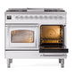 ILVE Nostalgie II 40-Inch Dual Fuel Range with 6 Sealed Burners + Griddle, 4.3 cu. ft. Oven, White with Chrome Trim, Liquid Propane, Triple Glass Door, UND40FNMPWHCLP