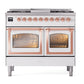 ILVE Nostalgie II 40-Inch Dual Fuel Range with 6 Sealed Burners + Griddle, 4.3 cu. ft. Oven, White with Copper Trim, Natural Gas, Triple Glass Door, UND40FNMPWHP