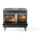 ILVE Nostalgie II 40-Inch Dual Fuel Range with 6 Sealed Burners + Griddle, 4.3 cu. ft. Oven, Blue Grey with Burnished Trim, Liquid Propane, Solid Door, UND40FQNMPBGBLP