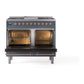 ILVE Nostalgie II 40-Inch Dual Fuel Range with 6 Sealed Burners + Griddle, 4.3 cu. ft. Oven, Blue Grey with Copper Trim, Liquid Propane, Solid Door, UND40FQNMPBGPLP