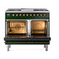 ILVE Nostalgie II 40-Inch Dual Fuel Range with 6 Sealed Burners + Griddle, 4.3 cu. ft. Oven, Emerald Green with Burnished Trim, Natural Gas, Solid Door, UND40FQNMPEGB