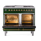 ILVE Nostalgie II 40-Inch Dual Fuel Range with 6 Sealed Burners + Griddle, 4.3 cu. ft. Oven, Emerald Green with Brass Trim, Liquid Propane, Solid Door, UND40FQNMPEGGLP