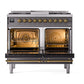 ILVE Nostalgie II 40-Inch Dual Fuel Range with 6 Sealed Burners + Griddle, 4.3 cu. ft. Oven, Graphite Matte with Brass Trim, Natural Gas, Solid Door, UND40FQNMPMGG