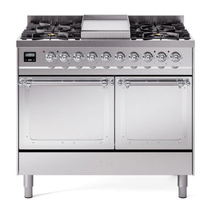 ILVE Nostalgie II 40-Inch Dual Fuel Range with 6 Sealed Burners + Griddle, 4.3 cu. ft. Oven, Stainless Steel with Chrome Trim, Natural Gas, Solid Door, UND40FQNMPSSC