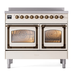 ILVE Nostalgie II 40-Inch Induction Range with 6 Induction Elements, 4.3 cu. ft. Oven, Antique White with Burnished Trim, Triple Glass Door, UNDI406NMPAWB