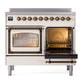 ILVE Nostalgie II 40-Inch Induction Range with 6 Induction Elements, 4.3 cu. ft. Oven, Antique White with Burnished Trim, Triple Glass Door, UNDI406NMPAWB