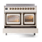 ILVE Nostalgie II 40-Inch Induction Range with 6 Induction Elements, 4.3 cu. ft. Oven, Antique White with Burnished Trim, Triple Glass Door, UNDI406NMPAWB