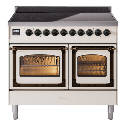 ILVE Nostalgie II 40-Inch Induction Range with 6 Induction Elements, 4.3 cu. ft. Oven, Antique White with Burnished Trim, Triple Glass Door, UNDI406NMPAWB