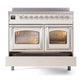 ILVE Nostalgie II 40-Inch Induction Range with 6 Induction Elements, 4.3 cu. ft. Oven, Antique White with Chrome Trim, Triple Glass Door, UNDI406NMPAWC