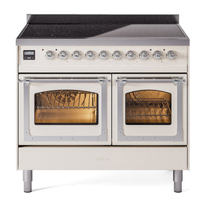 ILVE Nostalgie II 40-Inch Induction Range with 6 Induction Elements, 4.3 cu. ft. Oven, Antique White with Chrome Trim, Triple Glass Door, UNDI406NMPAWC