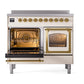 ILVE Nostalgie II 40-Inch Induction Range with 6 Induction Elements, 4.3 cu. ft. Oven, Antique White with Brass Trim, Triple Glass Door, UNDI406NMPAWG